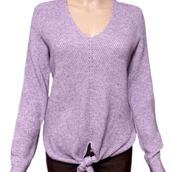 Anthropologiie Moth V Neck Knit Womens Sweater S Lavender Purple Tie-Front 20 - Picture 2 of 11